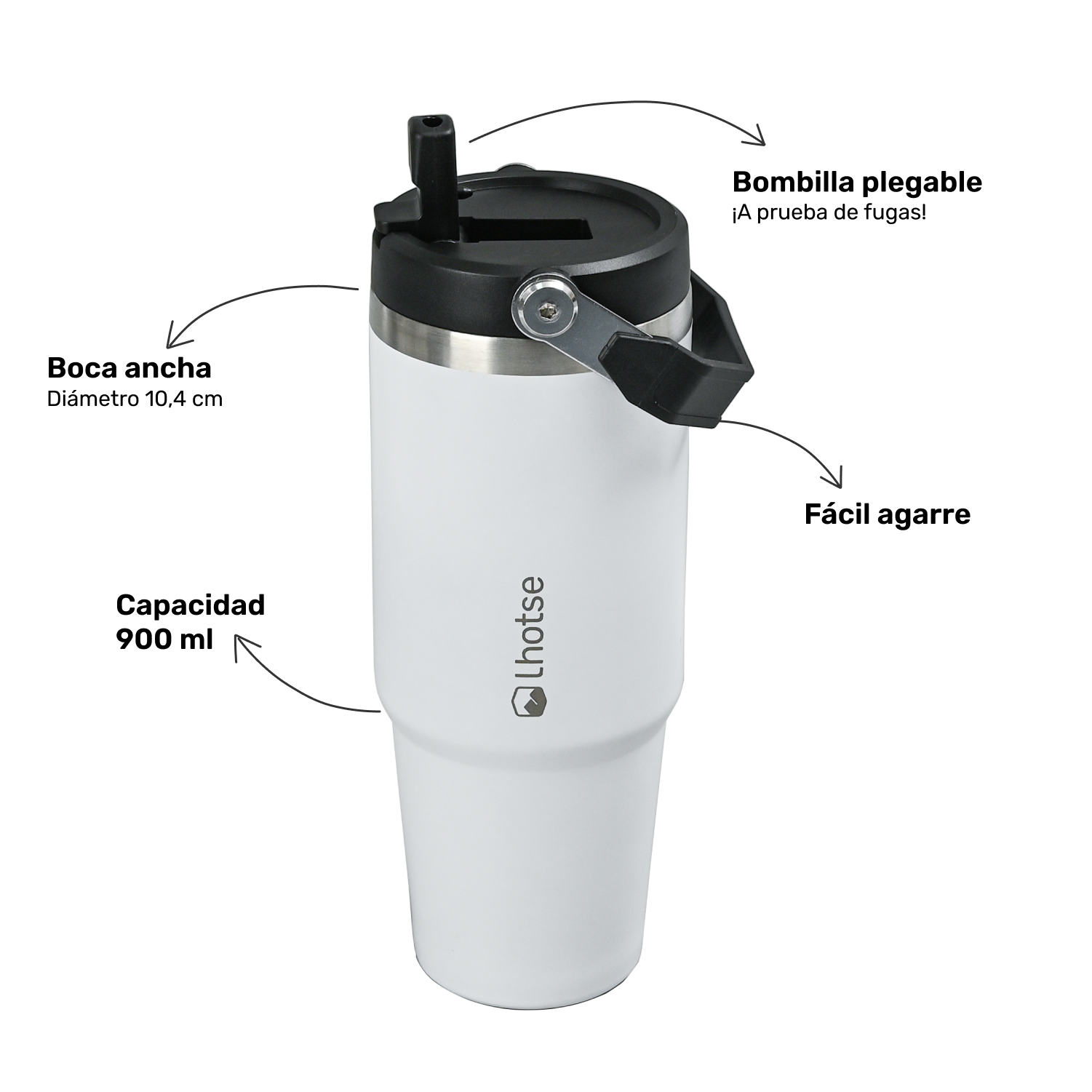 Botella Térmica Insulada Travel Mug 900ml Blanca - Lhotse-Hogar-Mercado Silvestre