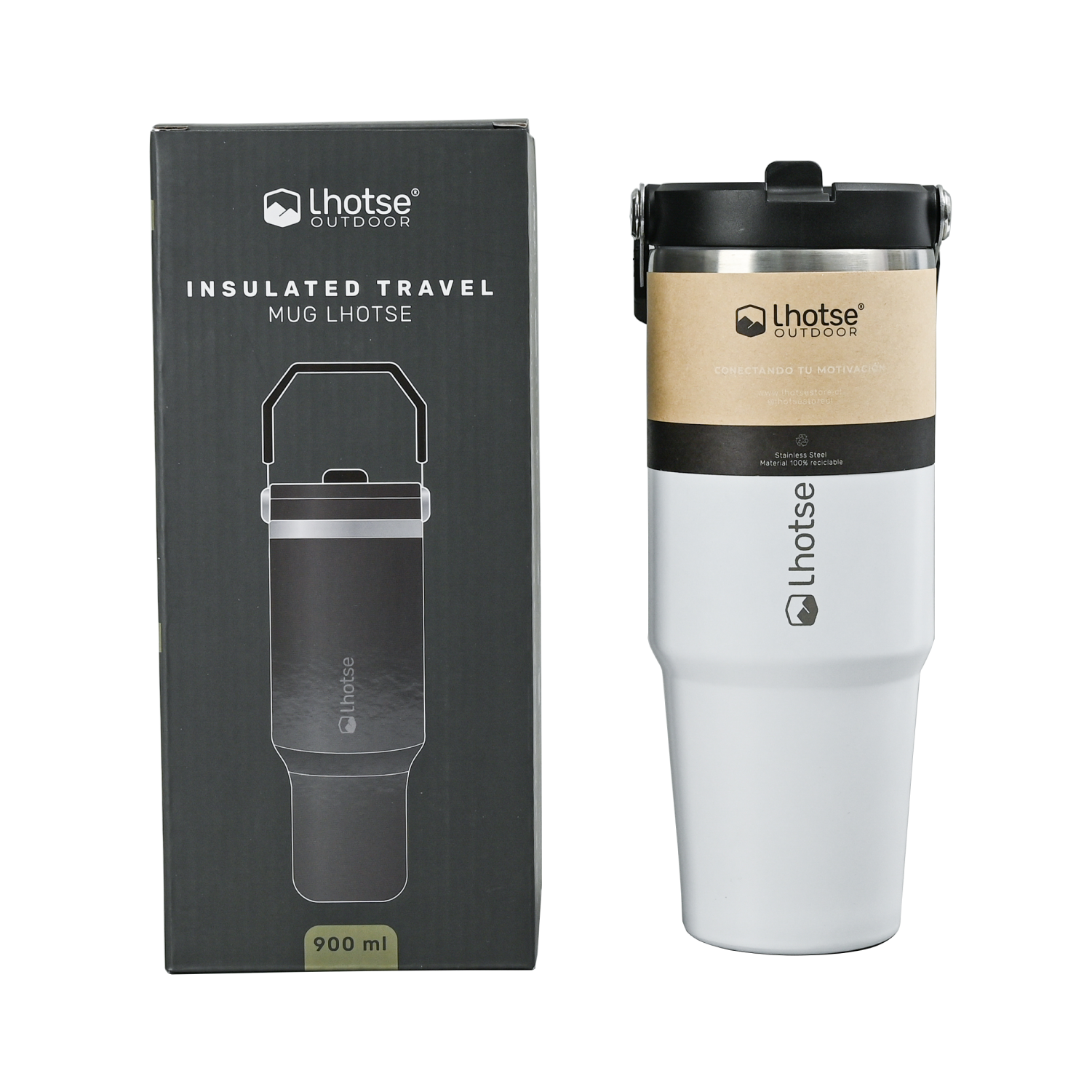 Botella Térmica Insulada Travel Mug 900ml Blanca - Lhotse-Hogar-Mercado Silvestre