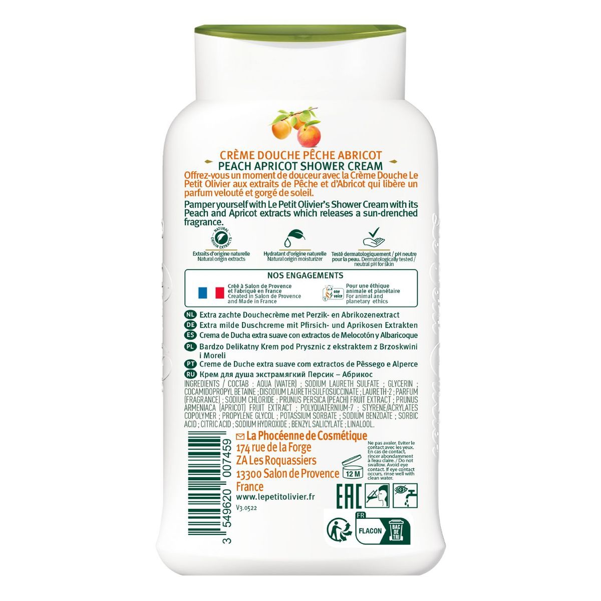Crema de Ducha Extra Suave Damasco 250ml - Hidratante con Extracto Natural - Le Petit Olivier