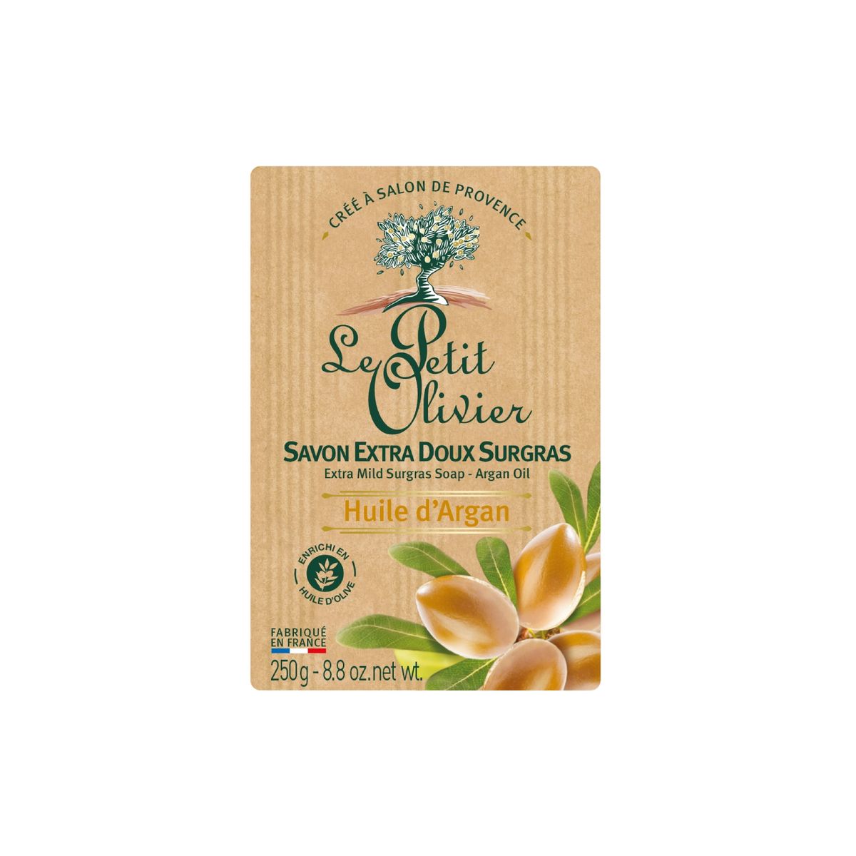 Jabón Sólido Extra Suave Surgras Aceite de Argán 250gr - Aceite de Oliva y Argán - Le Petit Olivier