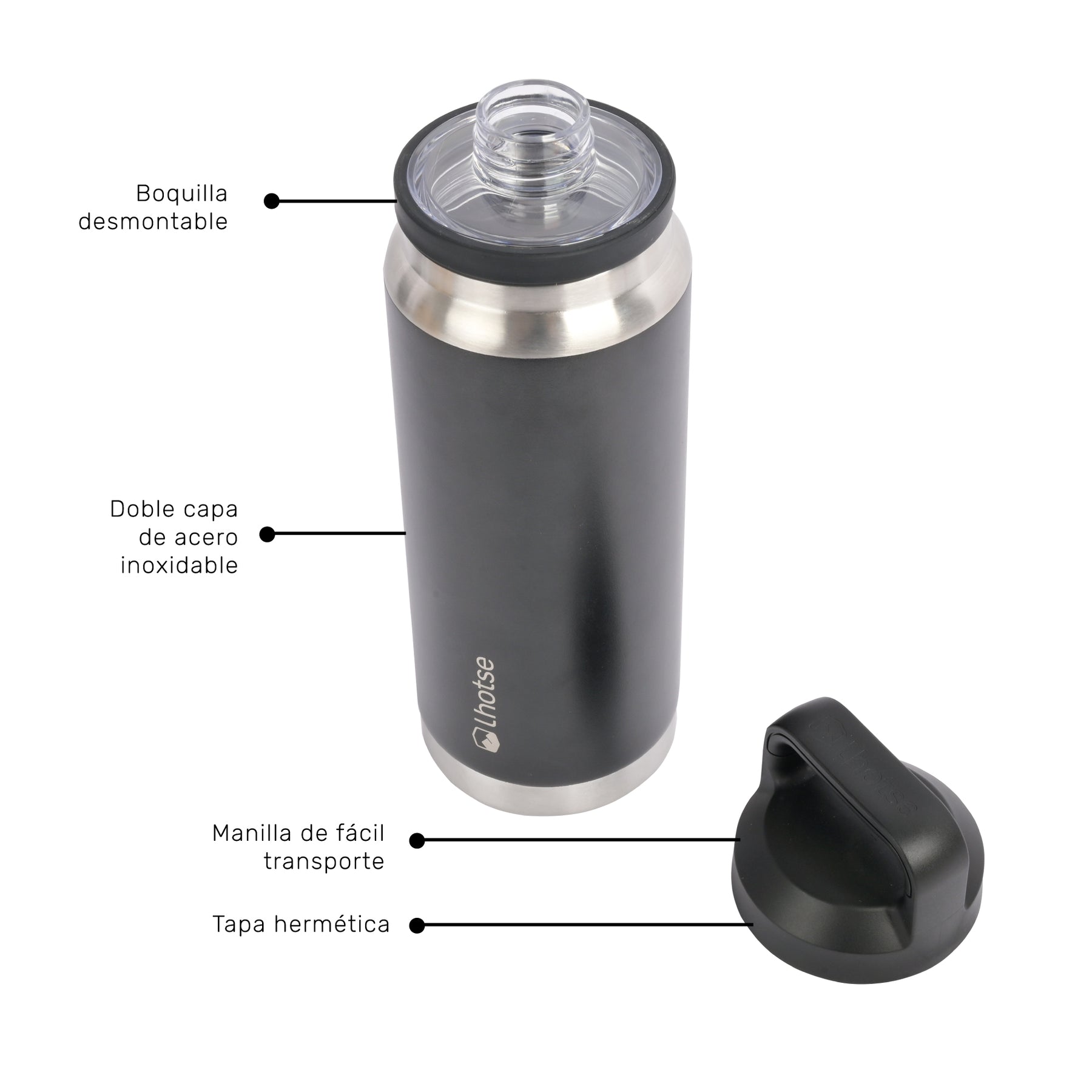 Botella Térmica Insulada Indo Negra 800 ml - Lhotse