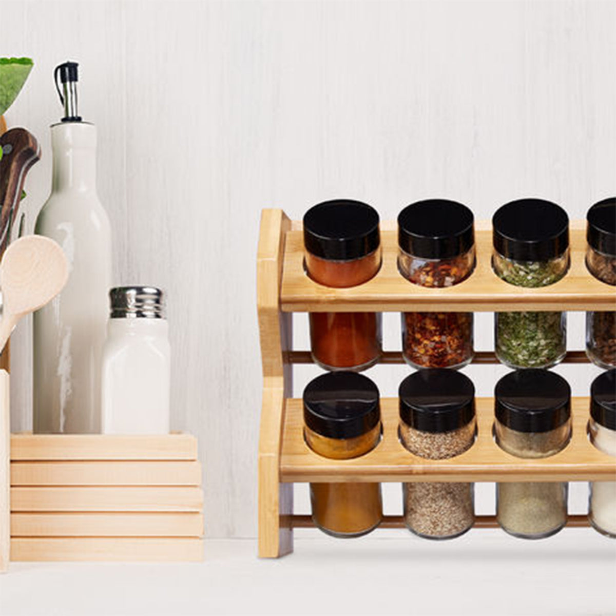 Especiero Condimentos de Madera 8 Frascos Vidrio - Simplit-Hogar-Mercado Silvestre
