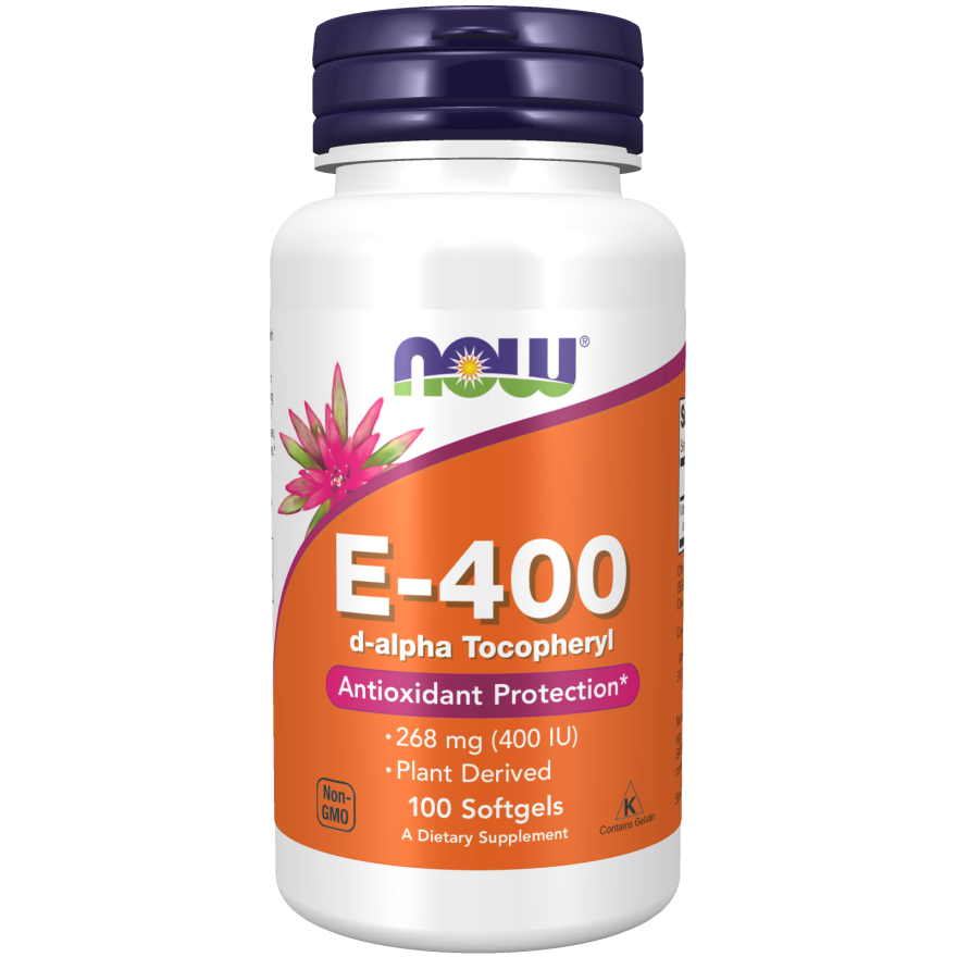 Vitamina E-400 UI D-Alpha Tocoferol 100 Softgels (100 porciones) - Now Foods