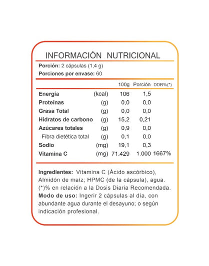 Vitamina C 500mg - 120 Cápsulas Vegetales (2 meses) - FNL