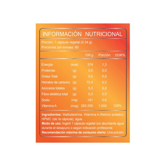 Vitamina A Retinol 3.330 UI (1.000 mcg) 60 Cápsulas (2 meses) - FNL