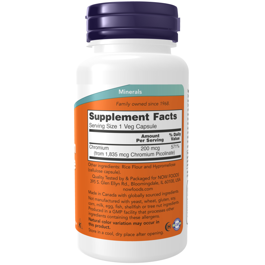 Picolinato de Cromo 200mcg - 100 Cápsulas Vegetales (100 porciones) - Now Foods