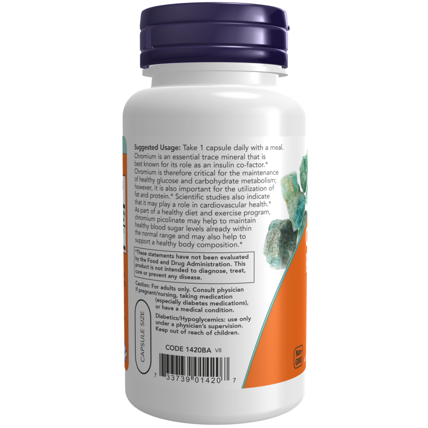 Picolinato de Cromo 200mcg - 100 Cápsulas Vegetales (100 porciones) - Now Foods-Vitaminas-Mercado Silvestre