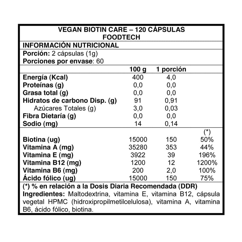 Vegan Biotin Care 120 Cápsulas (2 meses) - Foodtech