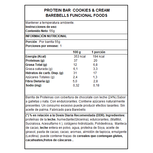 Cookies and Cream Protein Bar 55gr - Barebells