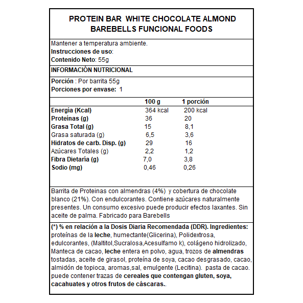 White Chocolate Almond Protein Bar 55gr - Barebells