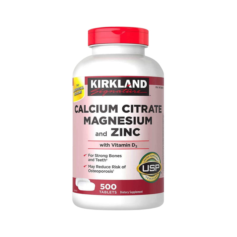 Calcio, Magnesio Citrato, Zinc y Vitamina D3 500 Tabletas (8,3 meses) - Kirkland