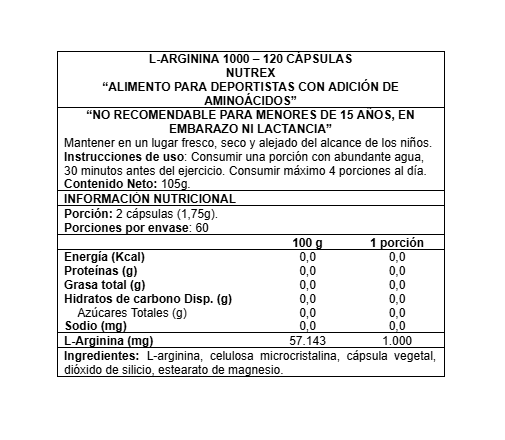 L-Arginine 1000 - 120 Cápsulas Vegetales - Nutrex