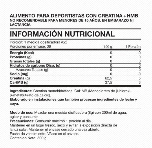 Creatina Monohidratada + HMB 3000mg - 300gr Sin Sabor - Foodtech