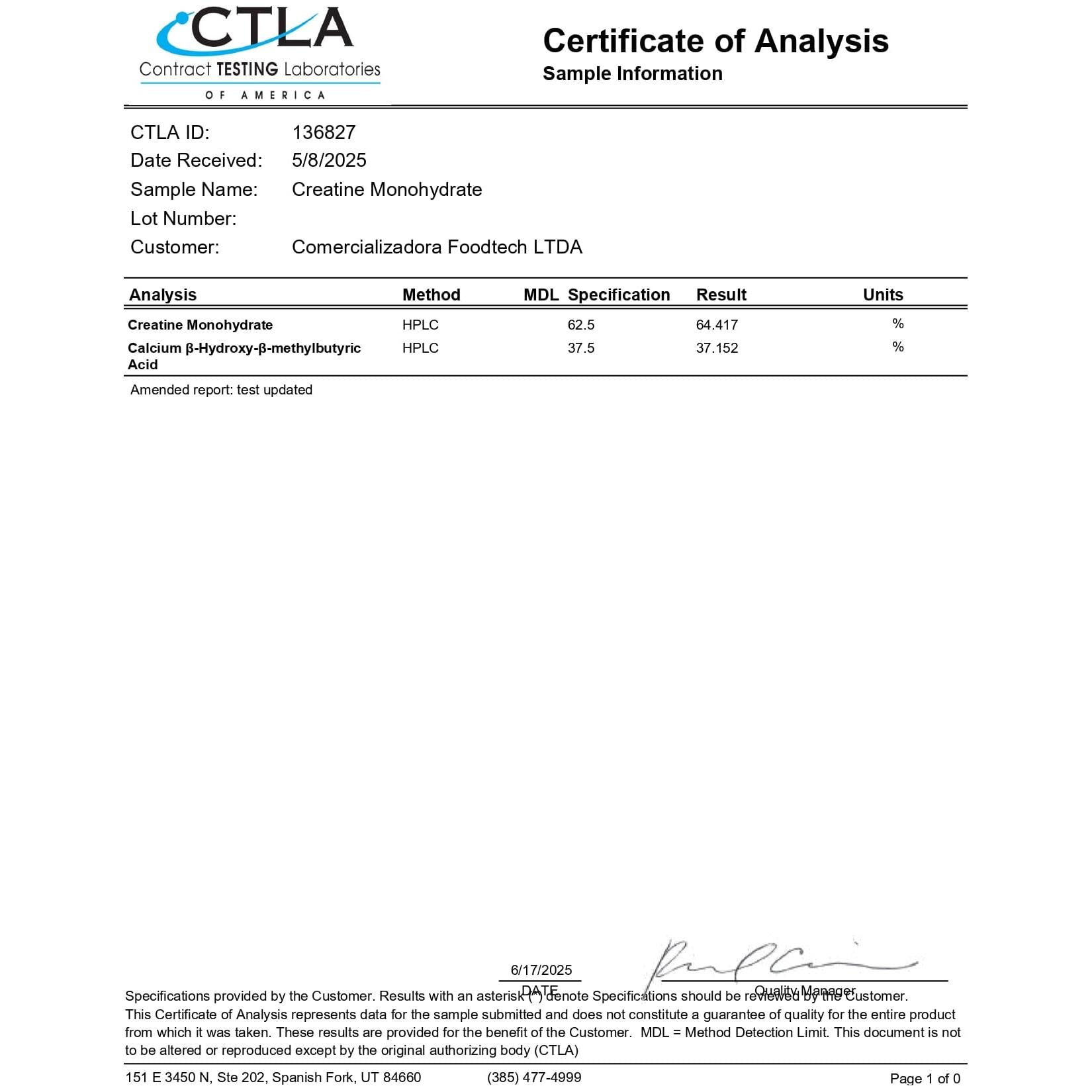 Creatina Monohidratada + HMB 3000mg - 300gr Sin Sabor - Foodtech