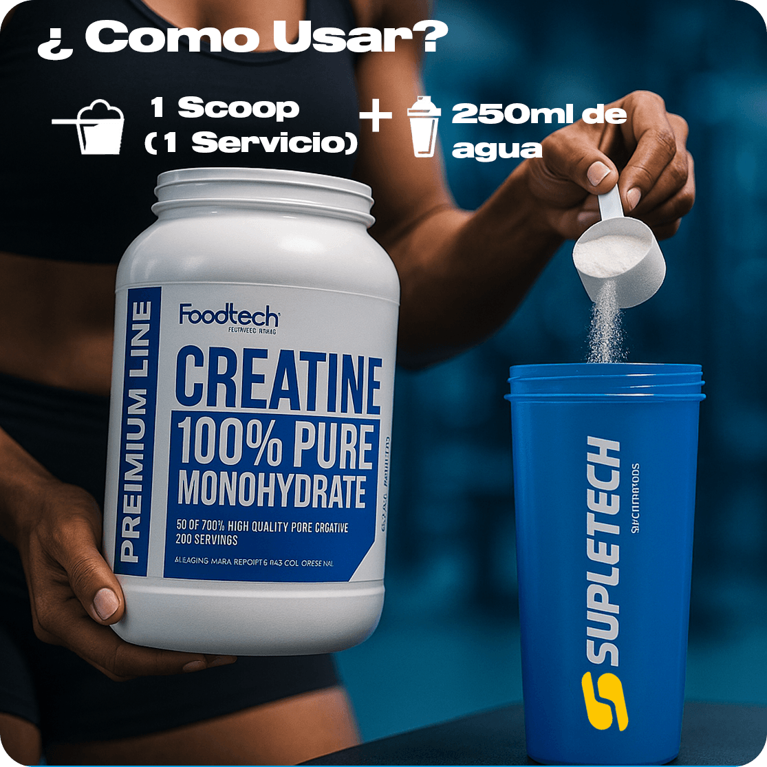 Creatina Pura 100% Monohydrate 1kg - 200 porciones (6,6 meses) - Foodtech