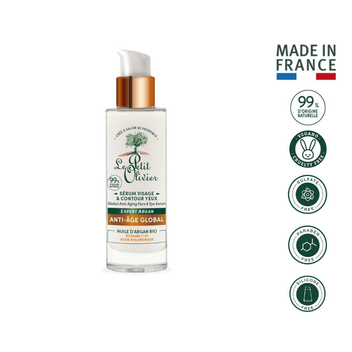 Sérum Antiedad Global Rostro y Contorno de Ojos Argán 30ml - Le Petit Olivier