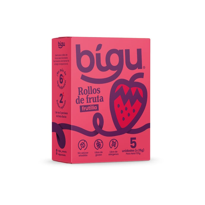 Caja de 5 Rollos de Frutilla 100% Fruta 25gr c/u - Bigu