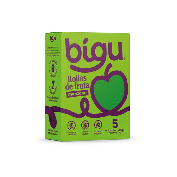 Caja de 5 Rollos de Manzana 100% Fruta 25gr c/u - Bigu