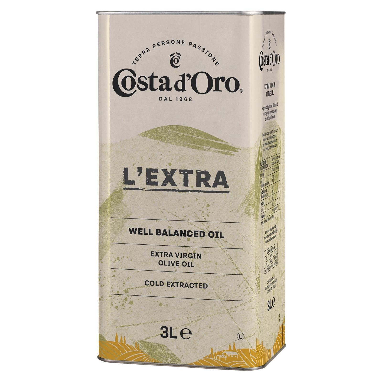 Aceite de Oliva Extra Virgen Italiano 3 LT - Sabor Suave y Balanceado - Costa d’Oro