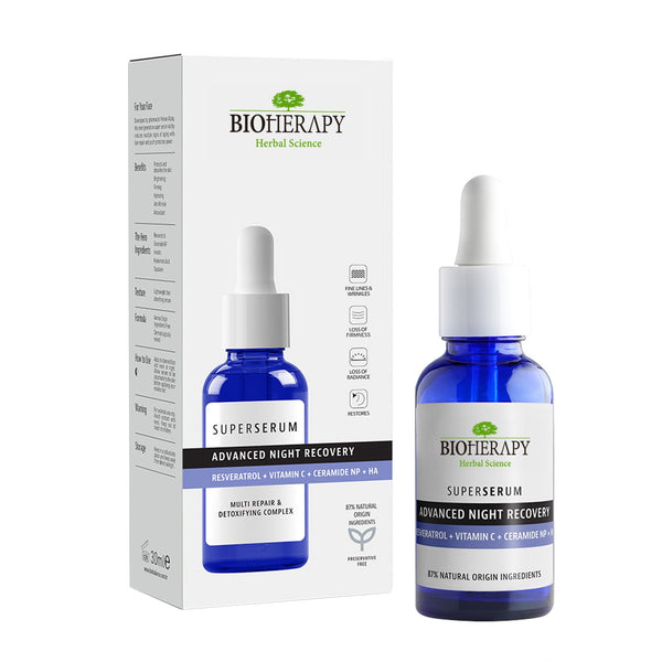 Súper Serum Recuperación Nocturna Avanzada (Resveratrol + Vit C + Ceramide NP + HA) 30ml - Bioherapy