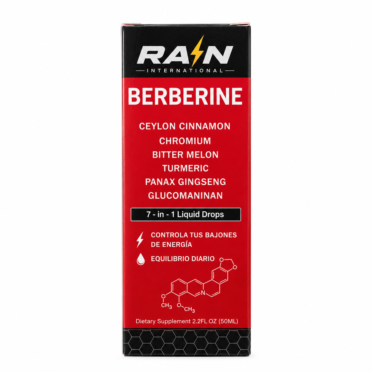 Berberina en Gotas 50ml - 7 en 1 – Canela de Ceilán, Cromo, Cúrcuma y Ginseng – Rain