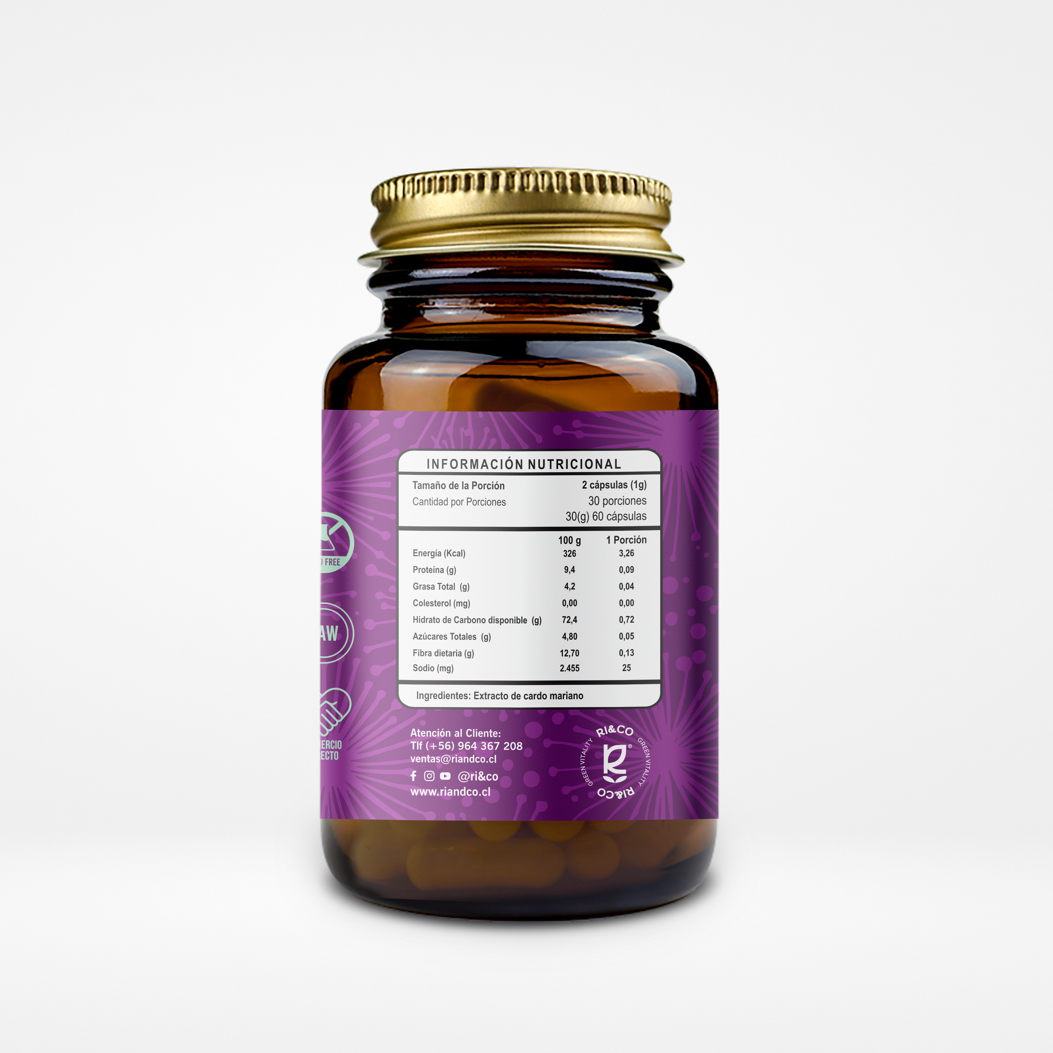 Cardo Mariano Extracto 500mg 60 Cápsulas Vegetales (1 mes) - RI&CO
