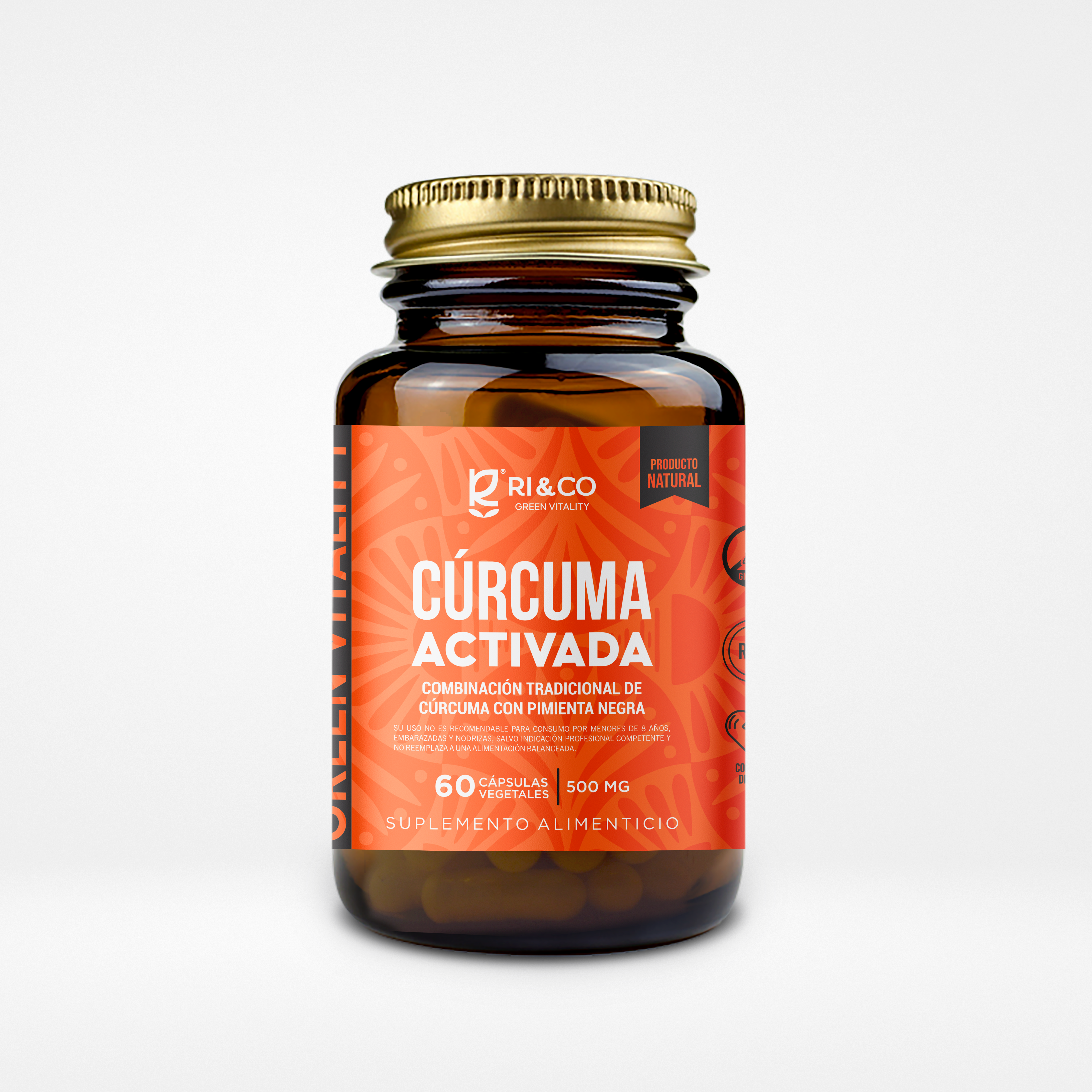 Cúrcuma Activada con Pimienta Negra 500mg 60 Cápsulas Vegetales (1 mes) - RI&CO