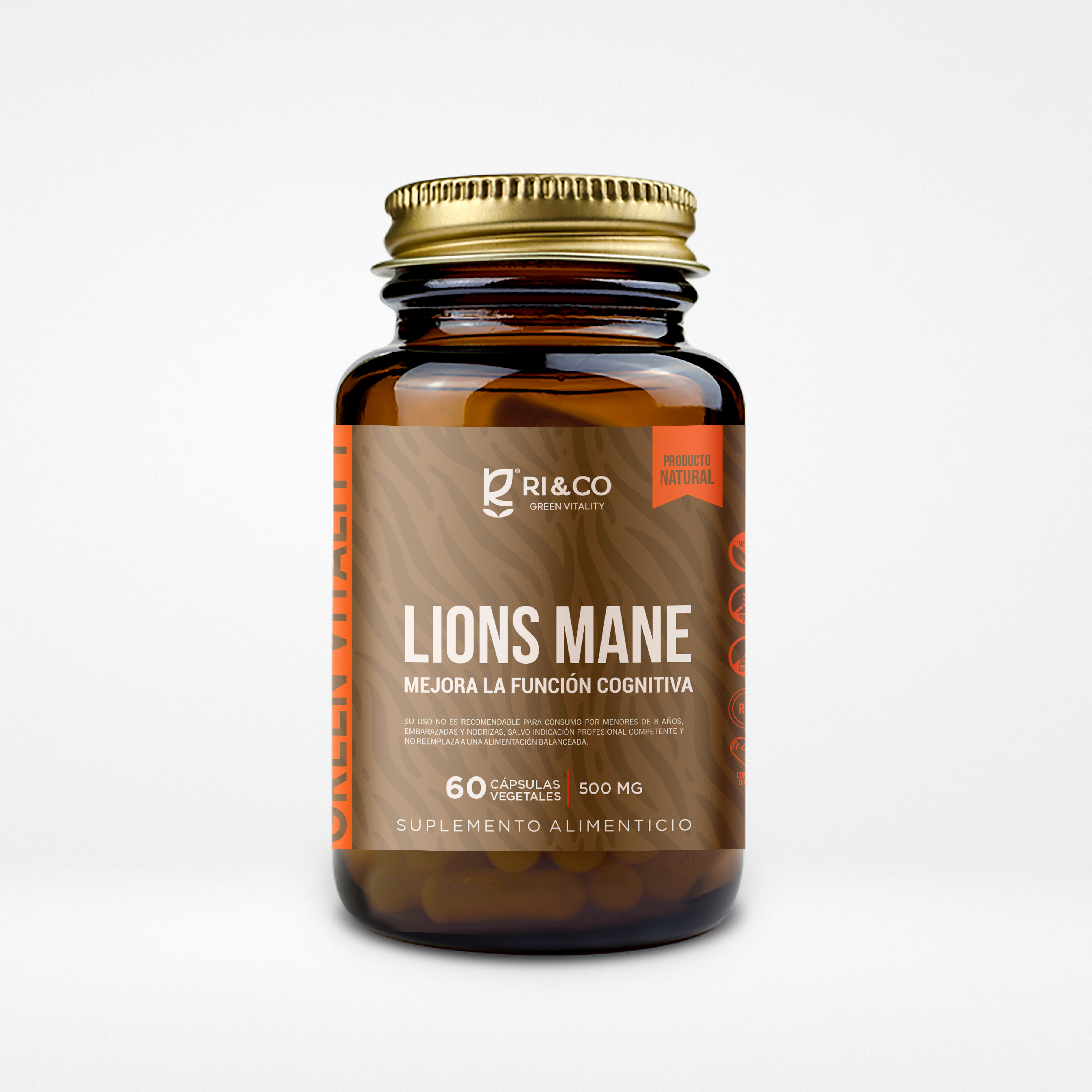 Melena de León (Lions Male) 500mg (Fungi - Hongo) 60 Cápsulas Vegetales (1 mes) - RI&CO