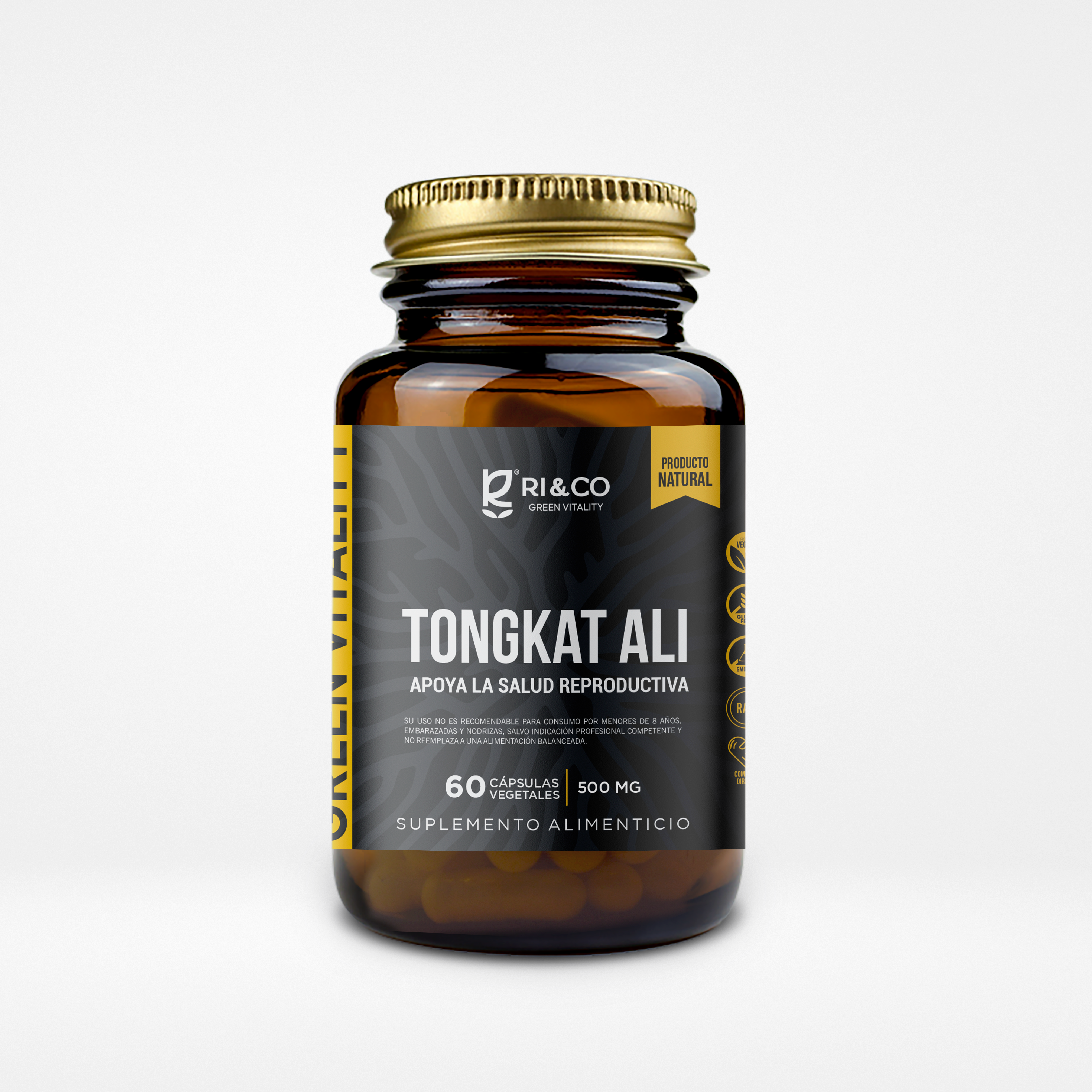 Tongkat Ali 500mg - Vitalidad y Salud Reproductiva – 60 Cápsulas Vegetales (1 mes) – RI&CO