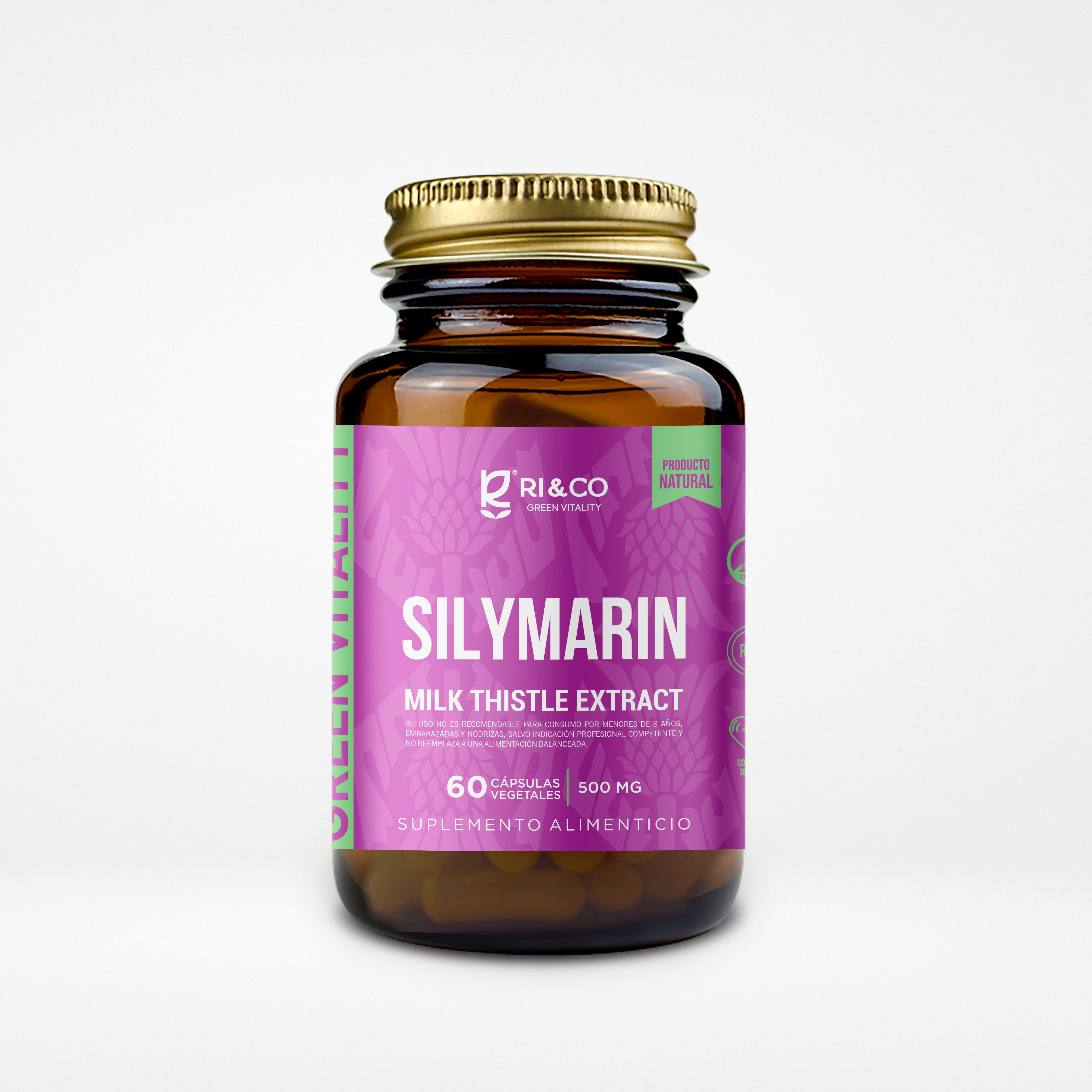Silymarin Milk Thistle Extract (Extracto de Semilla de Cardo Mariano) 500mg – 60 Cápsulas Vegetales (1 mes) – Ri&Co