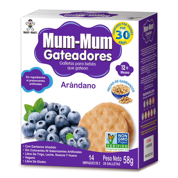 Galletas de Arroz Orgánicas para Bebés Gateadores Arándano 58gr - Baby Mum Mum