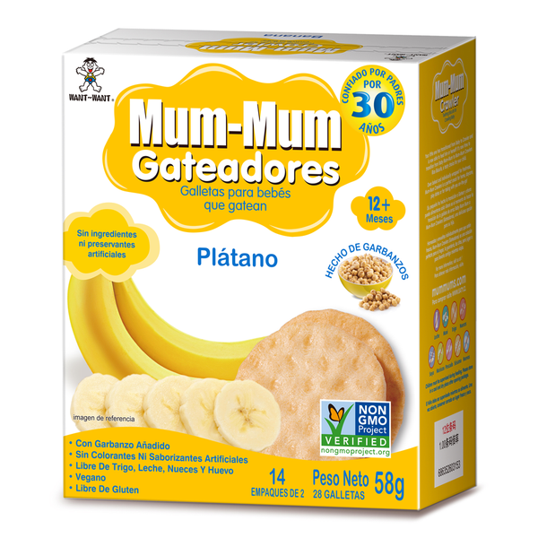 Galletas de Arroz Orgánicas para Bebés Gateadores Plátano 58gr - Baby Mum Mum