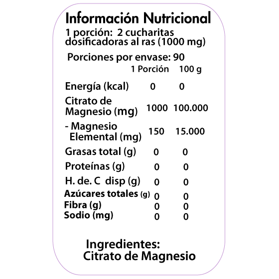 Citrato de Magnesio 1000mg - 90 porciones - Dulzura Natural