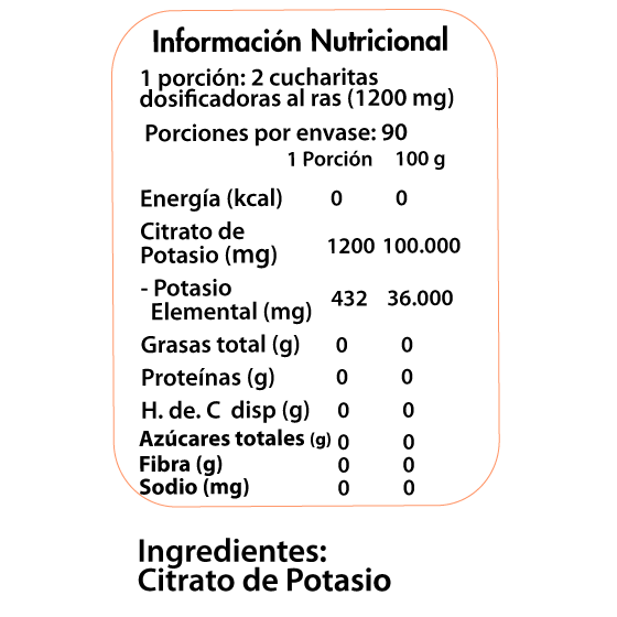 Citrato de Potasio 1200mg - 90 porciones - Dulzura Natural