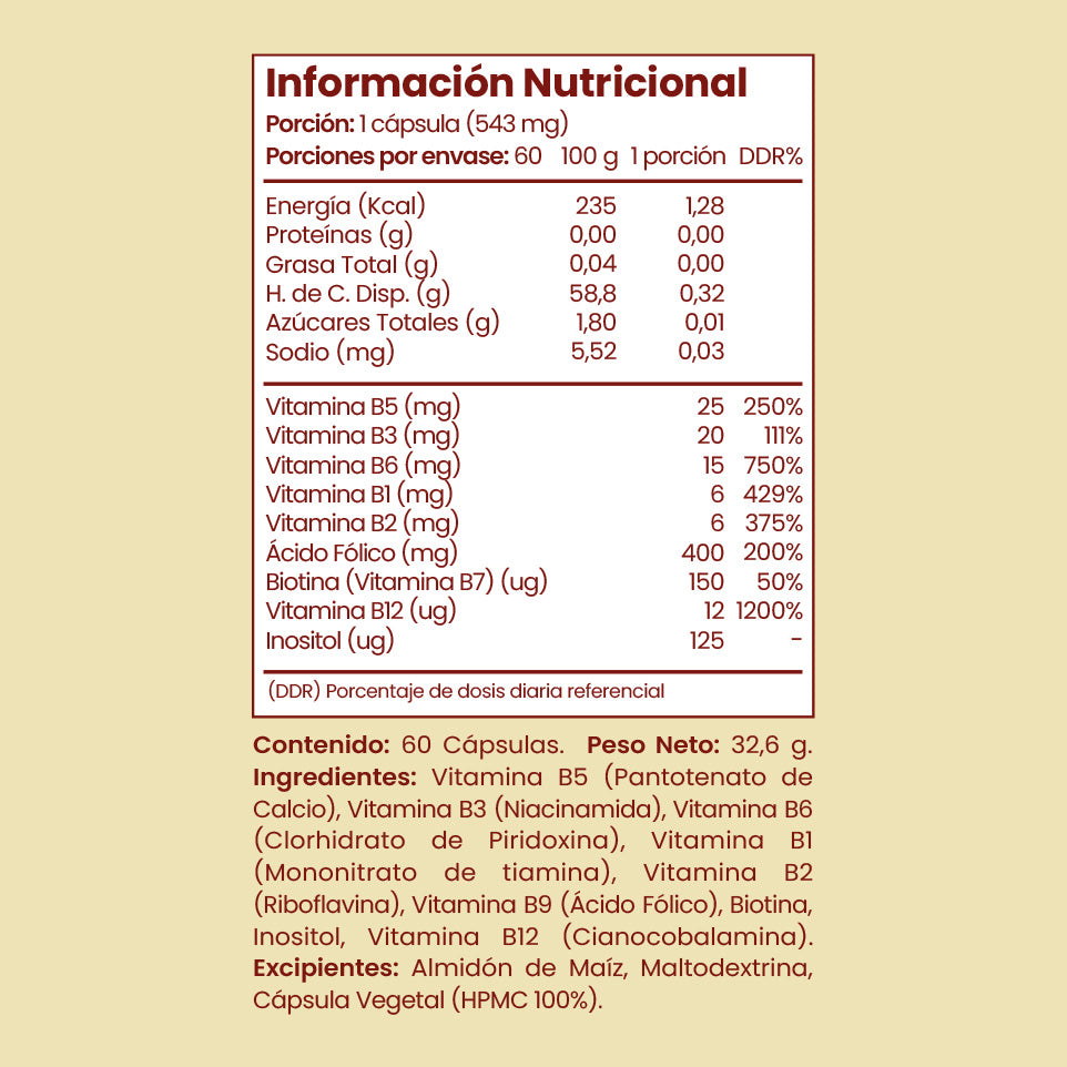 Complejo B 543mg 60 Cápsulas Vegetales (2 meses) - Fuente Vital