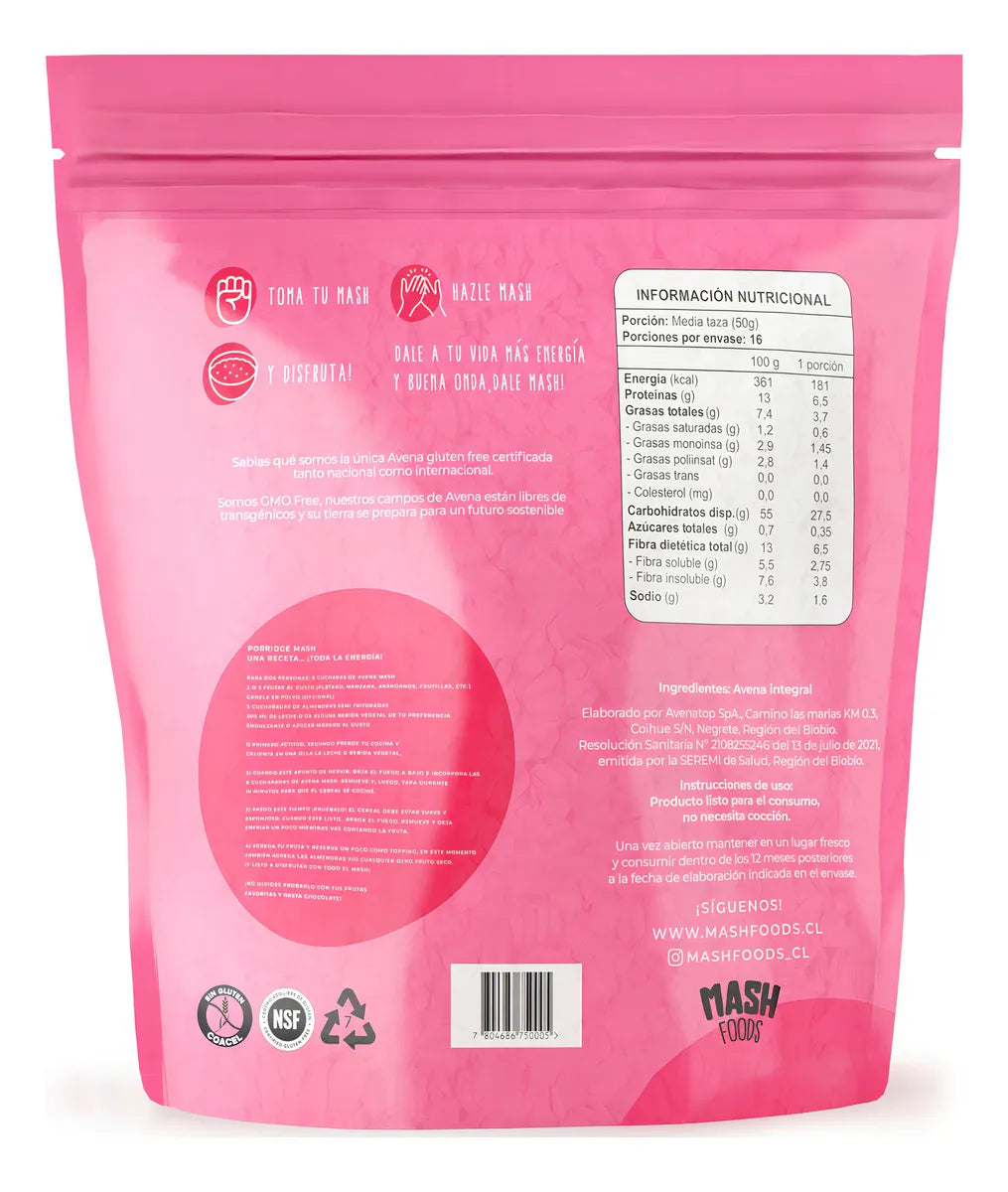 Avena Integral Sin Gluten 800gr - Mash Foods