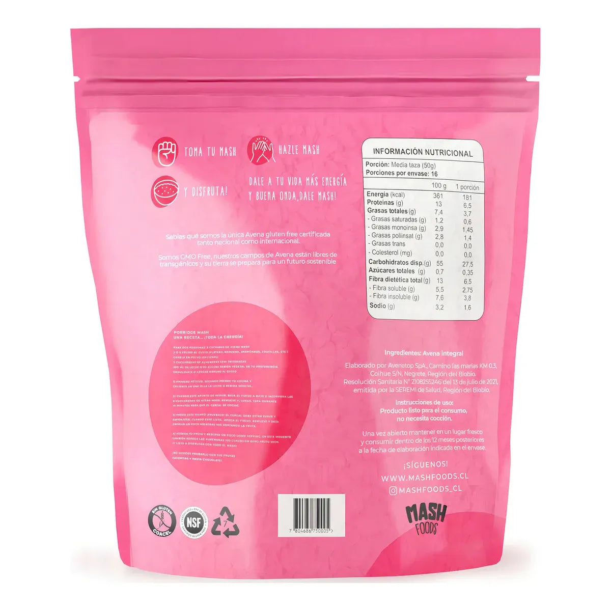 Avena Integral Sin Gluten 800gr - Mash Foods