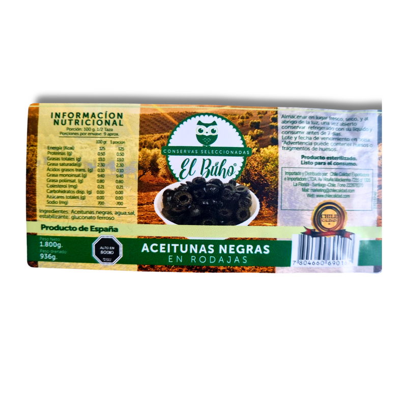 Aceitunas Negras en Rodajas 936gr - El Buho