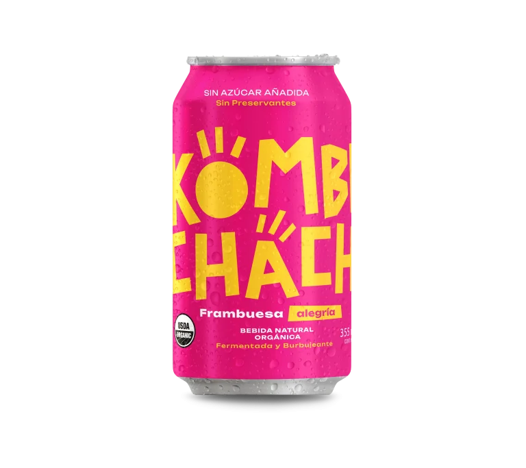 Kombucha Frambuesa Jengibre Limón Sin Azúcar 355ml - Kombuchacha