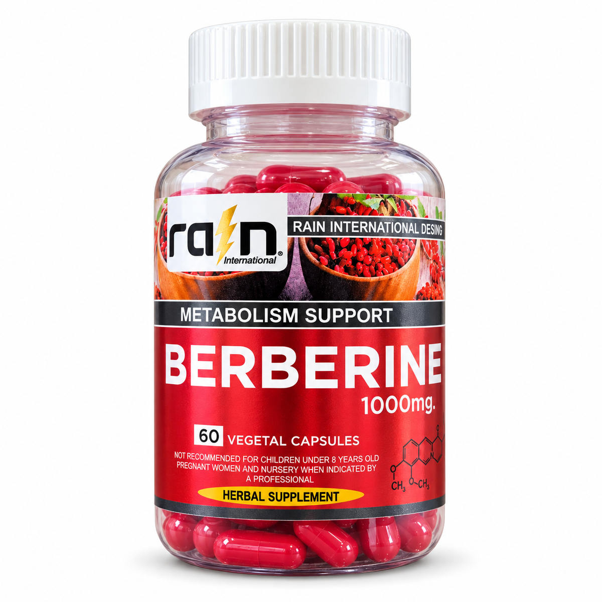 Berberina 1000mg – 60 Cápsulas Vegetales (1 mes) – Rain