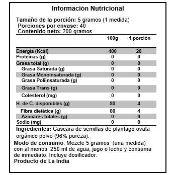 Psyllium Husk Orgánico 200gr - Sin Gluten - Magmagen