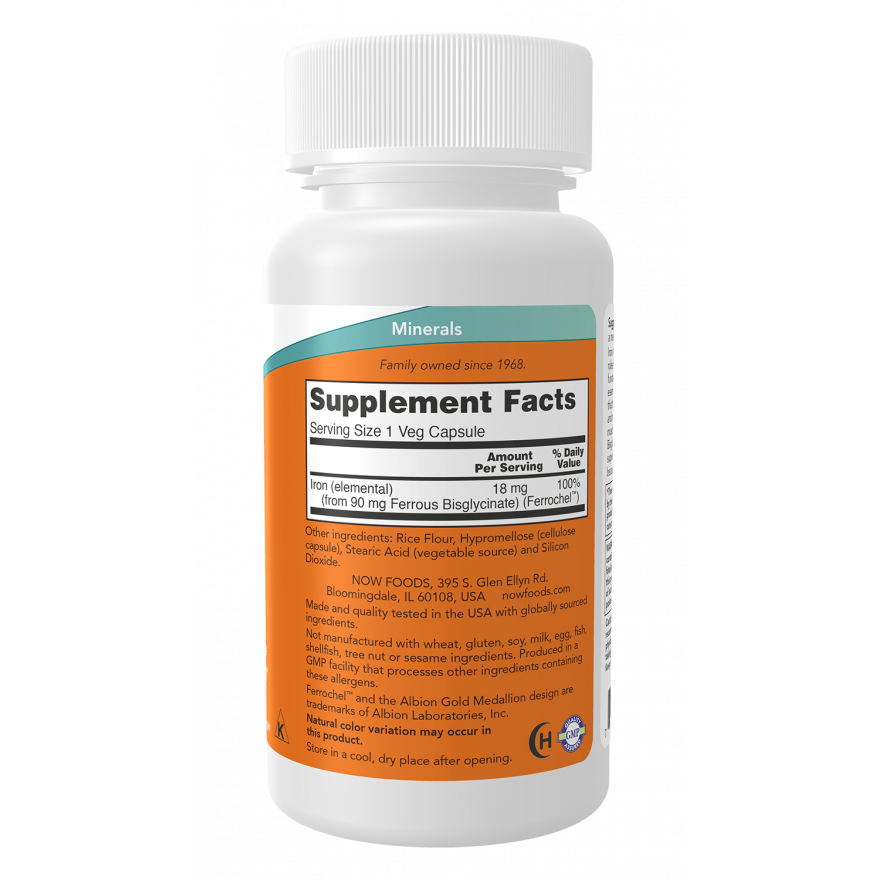 Iron (Hierro) 18mg 120 Cápsulas Vegetales (4 meses) - Now Foods-Vitaminas-Mercado Silvestre