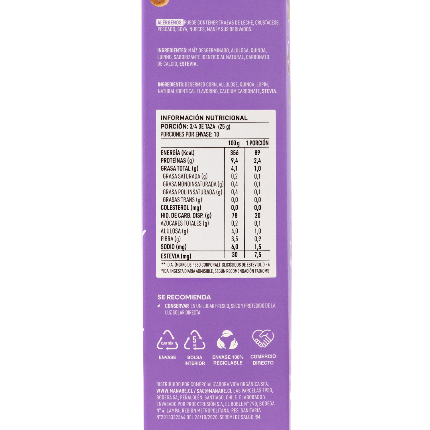 Cereal Sin Gluten Dulce 250gr - Manare