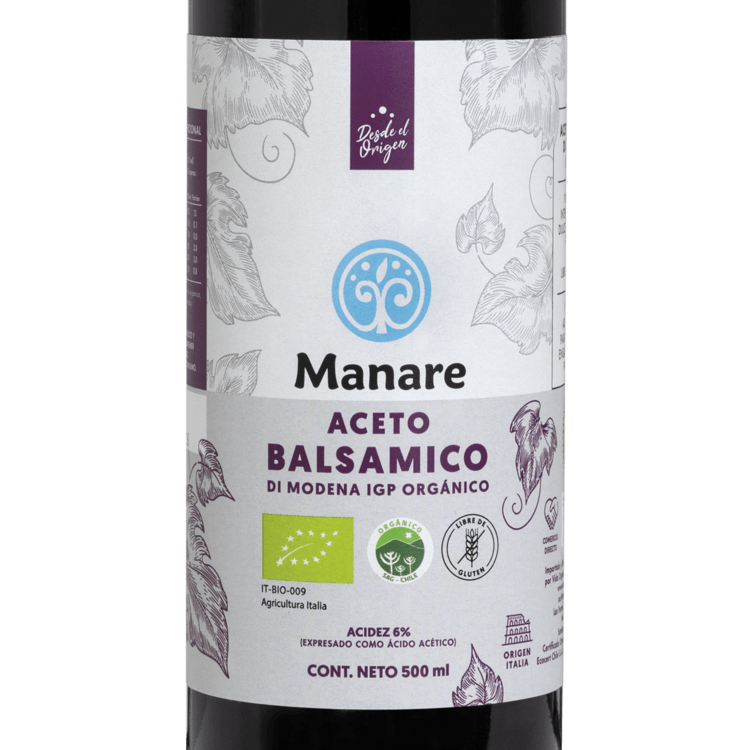Aceto Balsámico Orgánico 500ml Sin Gluten - Manare