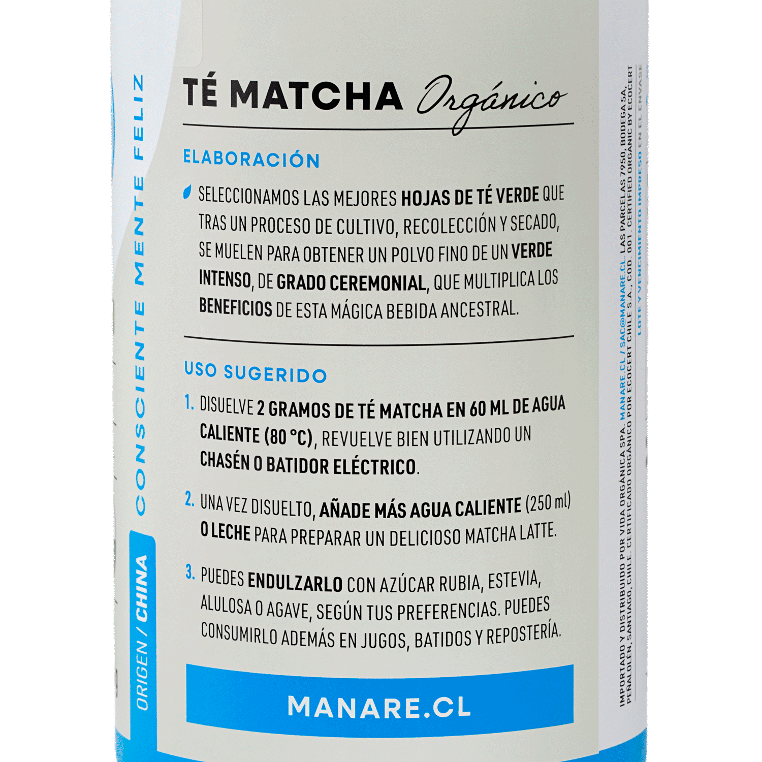 Té Matcha Orgánico 100gr - Manare