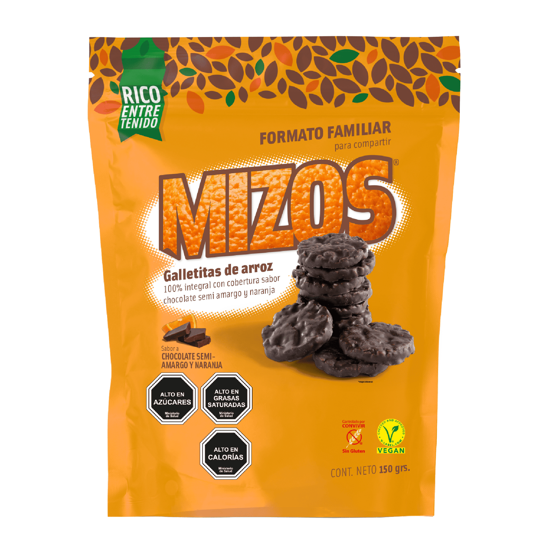 Galletitas de Arroz Integral Chocolate Naranja Familiar 150gr - Sin Gluten - Mizos