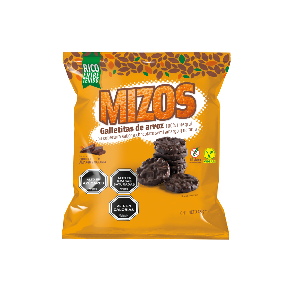 Galletitas de Arroz Integral Chocolate Naranja 25gr - Sin Gluten - Mizos