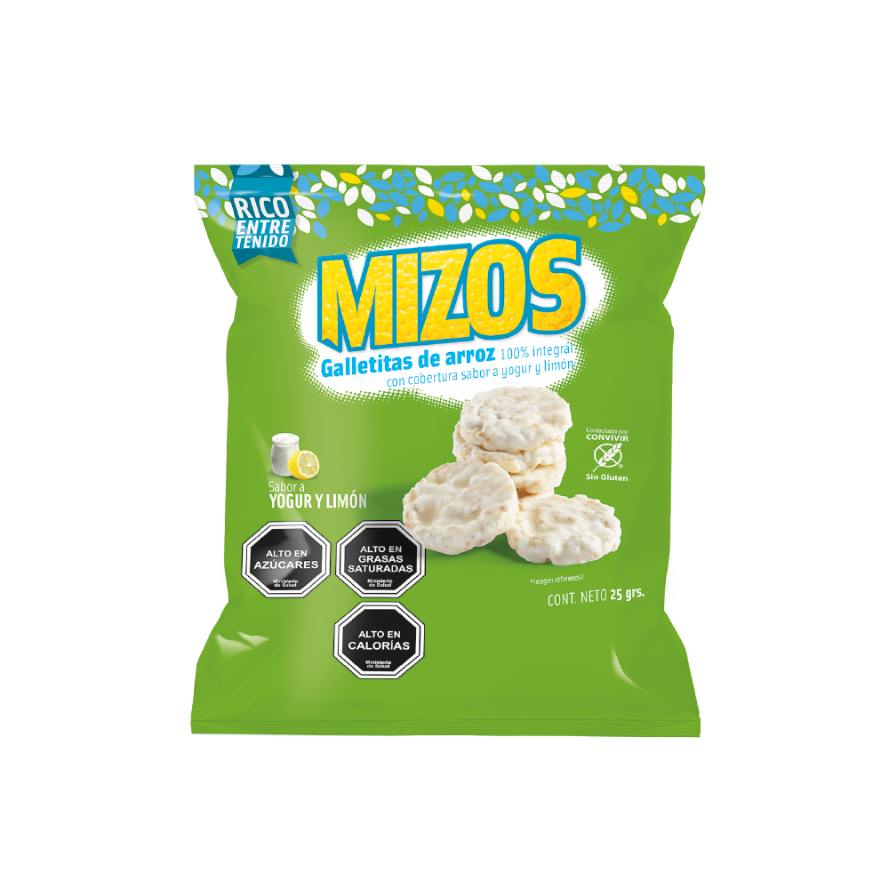 Galletitas de Arroz Integral Yogurt Limón 25gr - Sin Gluten - Mizos