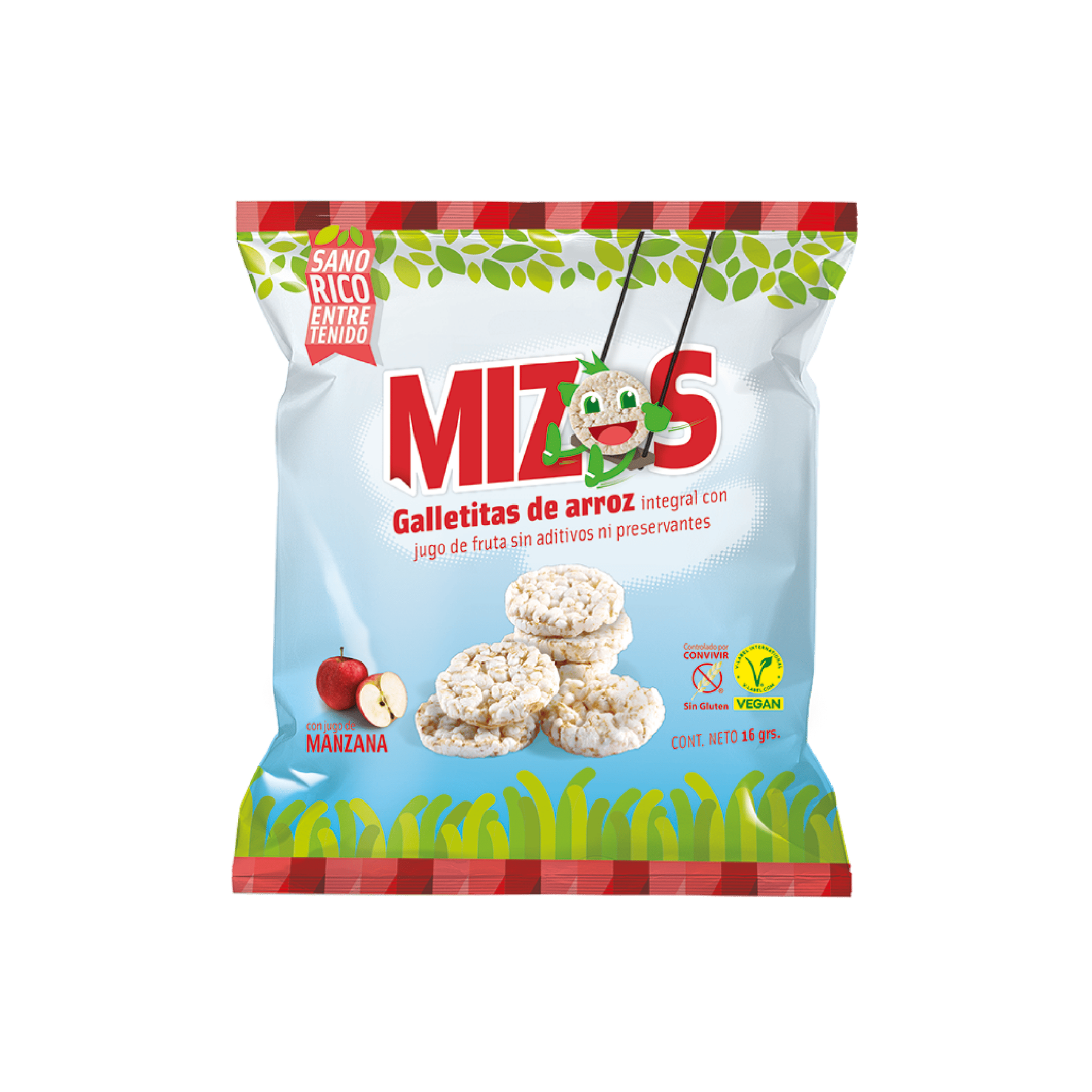 Galletitas de Arroz Integral Manzana 16gr - Sin Gluten - Mizos (VENCIMIENTO: 23-12-2025)