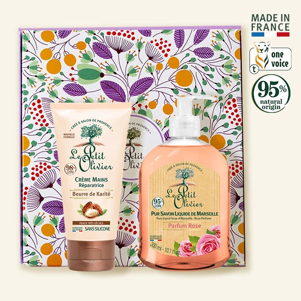 Set de Regalo Crema Manos Karite 75ml & Jabón Líquido Rosa 300ml - Le Petit Olivier